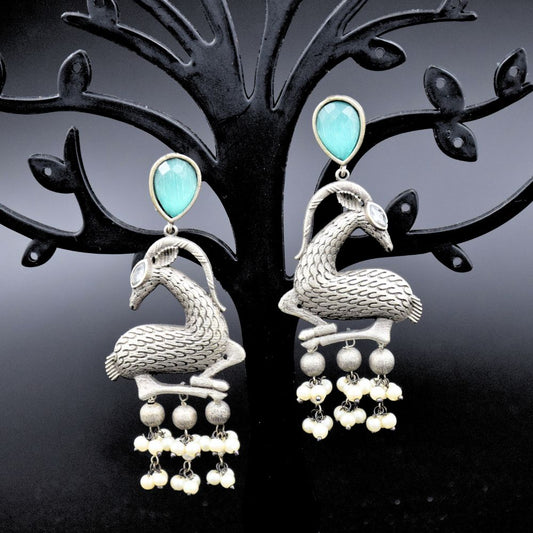 Araha Oxidised Monalisa Stone Deer Earrings