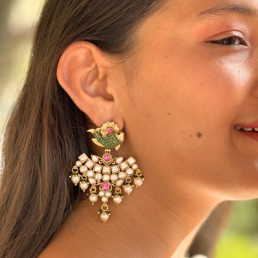 Araha Gold Toned Kundan Studded Fish Dangler Earrings
