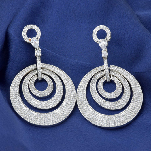 Araha Rhodium Plated 3 Ringed AD Earrings