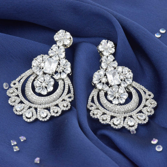 Araha Rhodium Plated Chandbali AD Earrings