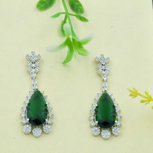 Araha Emerald Green Monalisa Stone Studded AD Teardrop Earrings